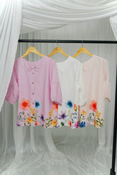 Pastel Floral Tops- White (single Bow)